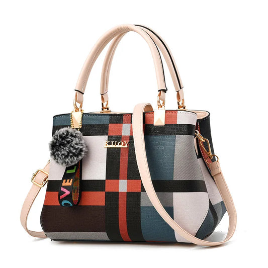 Beige Checkered Elegance Tote Bag Women’s Crossbody Handbag