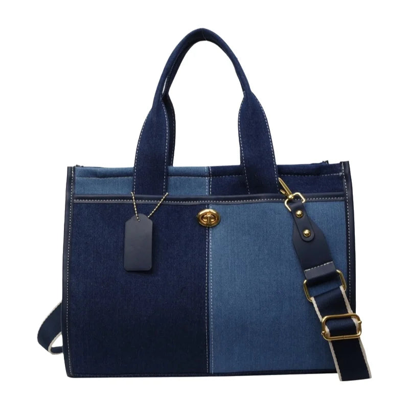 women’s denim shoulder tote bag